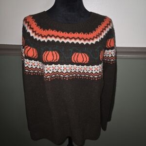 Vince Camuto Women's Brown Sweater with Orange and White Patterns